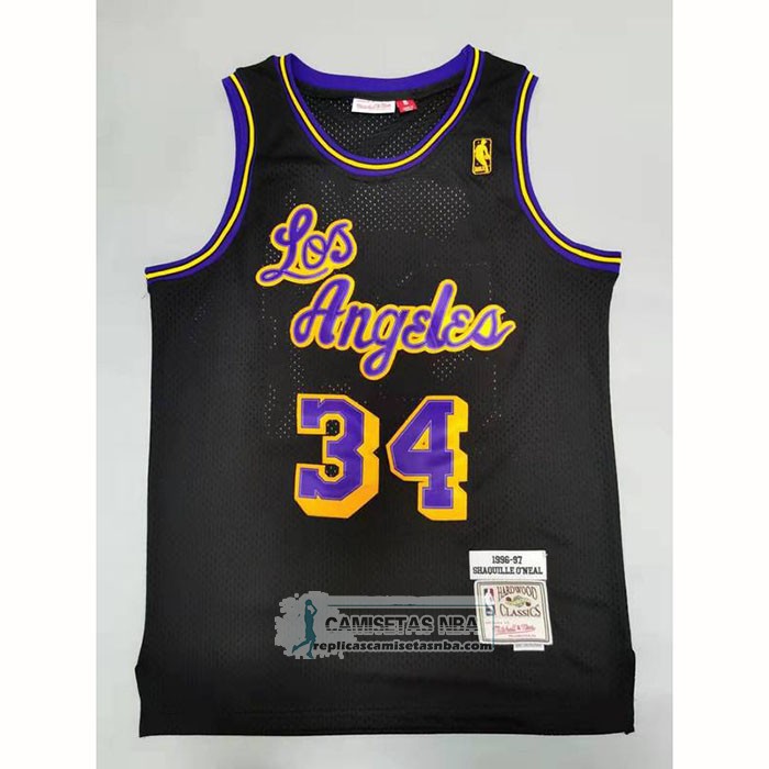 Camiseta Los Angeles Lakers Shaquille O'neal NO 34 Mitchell & Ness 1996-97 Negro
